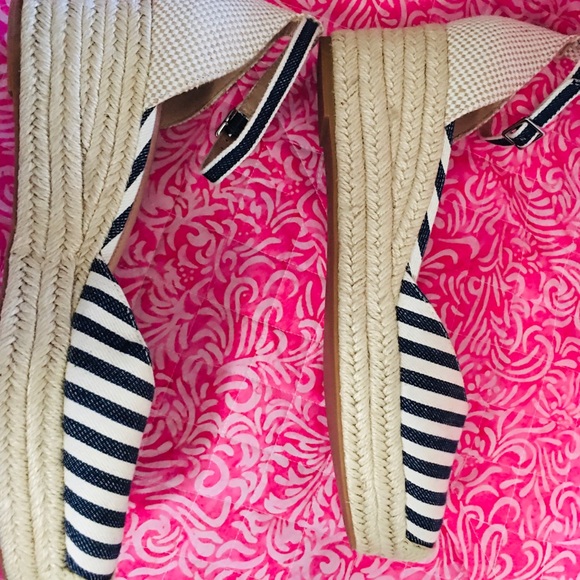 NEW J. JILL Wedge-Heel Espadrilles Cecile (Navy Blue and Cream) New. Never Worn. - Picture 11 of 11